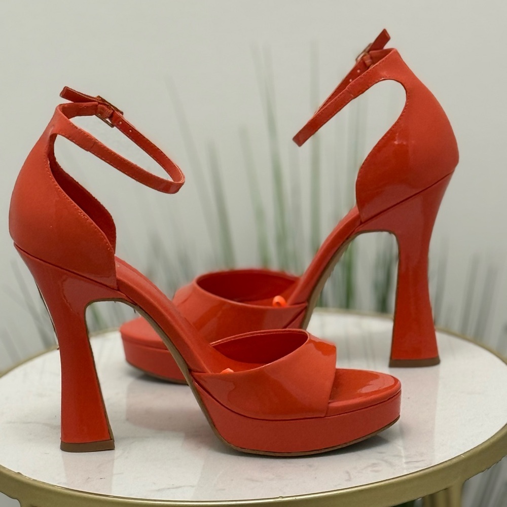 Elegant Patent Orange High Heel Platform Sandals by Aldo
